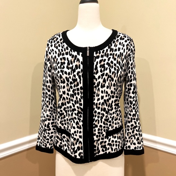 WHBM Black and White Animal Print sweater cardigan - Picture 1 of 4